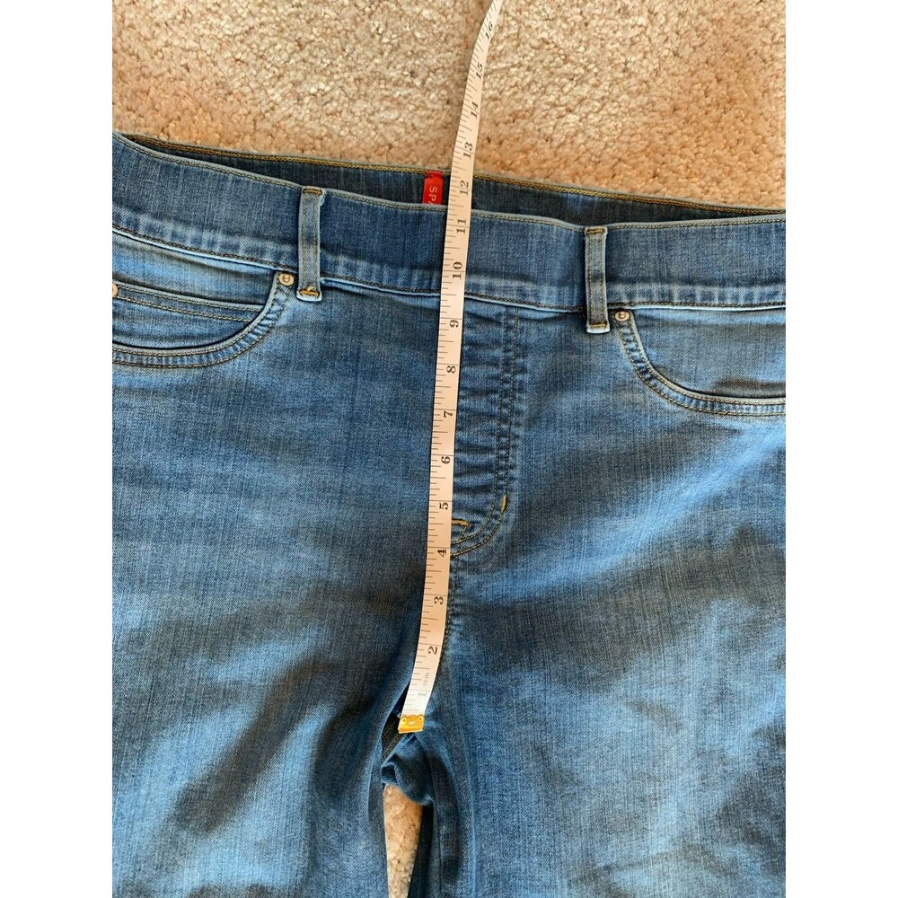 Spanx Blue Flare 70s Stretch Pull On Smoothing Denim Jeans XL Petite - Picture 9 of 12